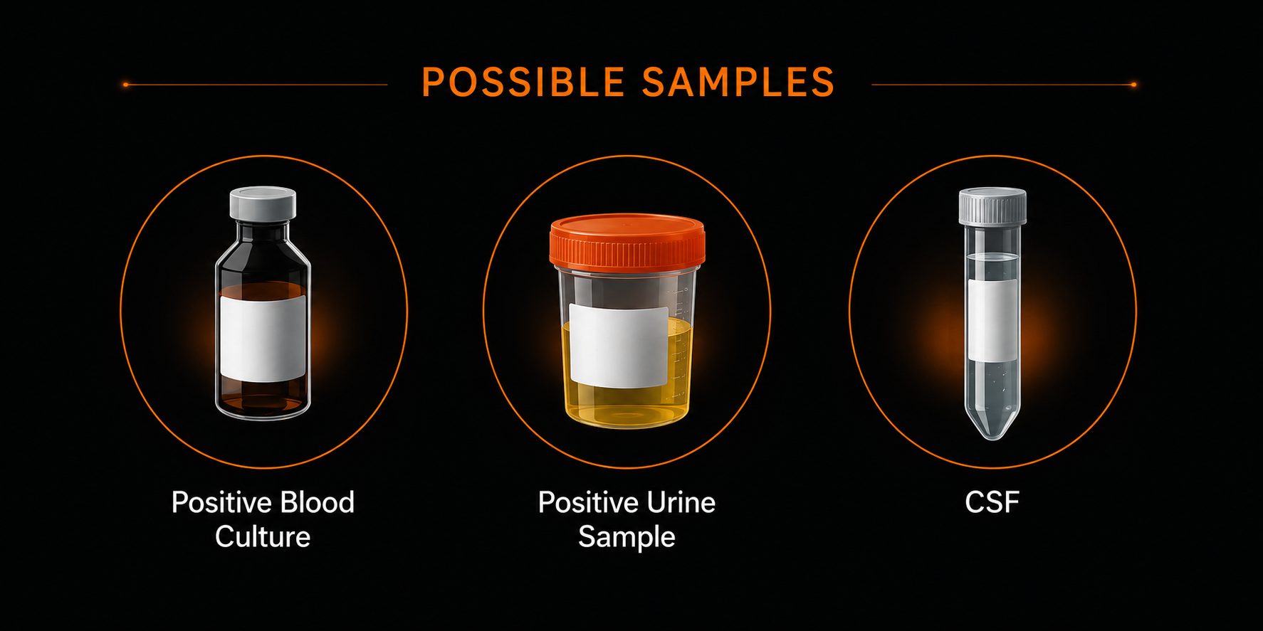 Possible QUICKprep sample types including positive blood cultures, positive urines, and CSF